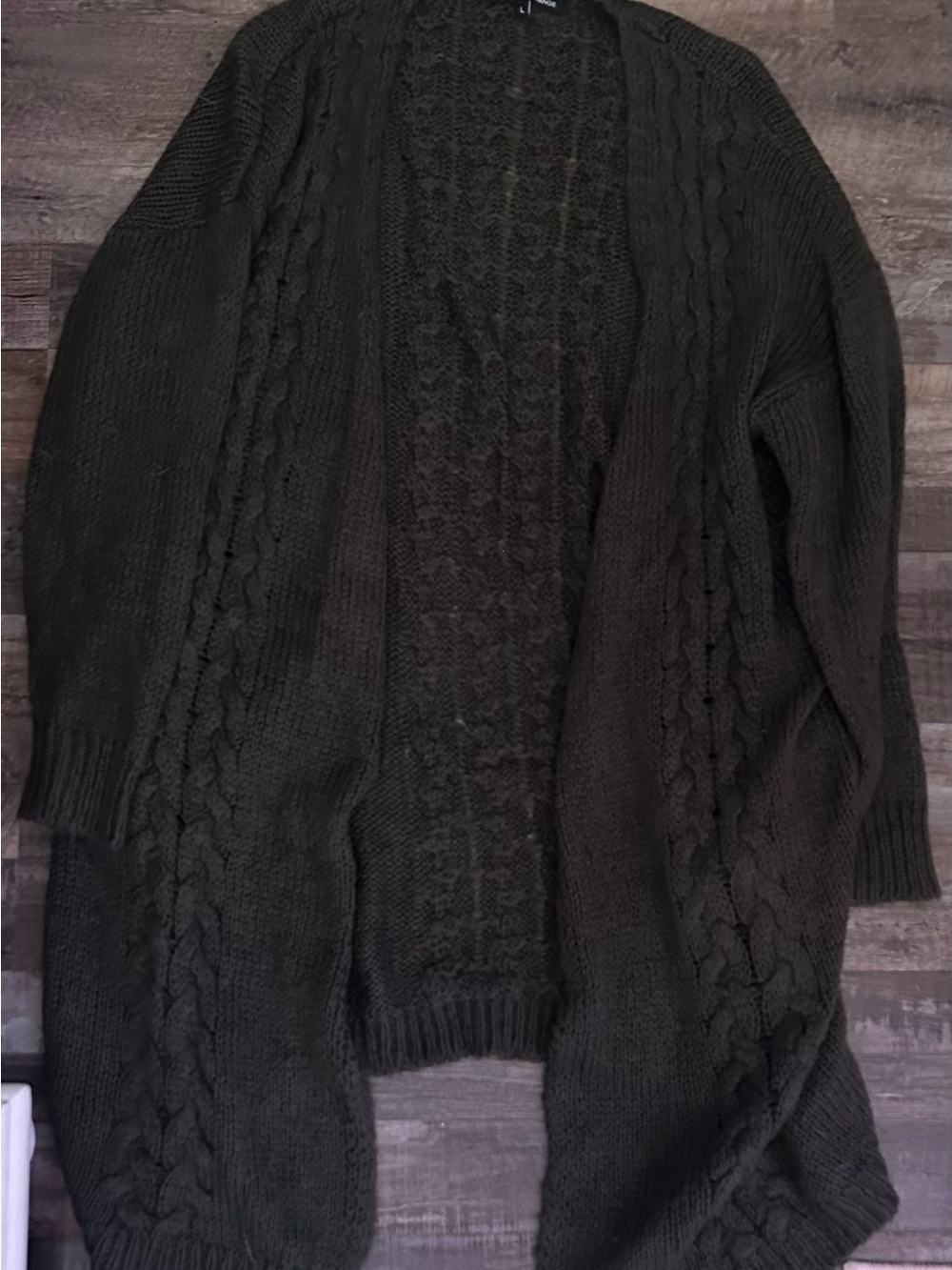 Foreign‎ Exchange Olive Green Cable Knit Open-Front Cardigan